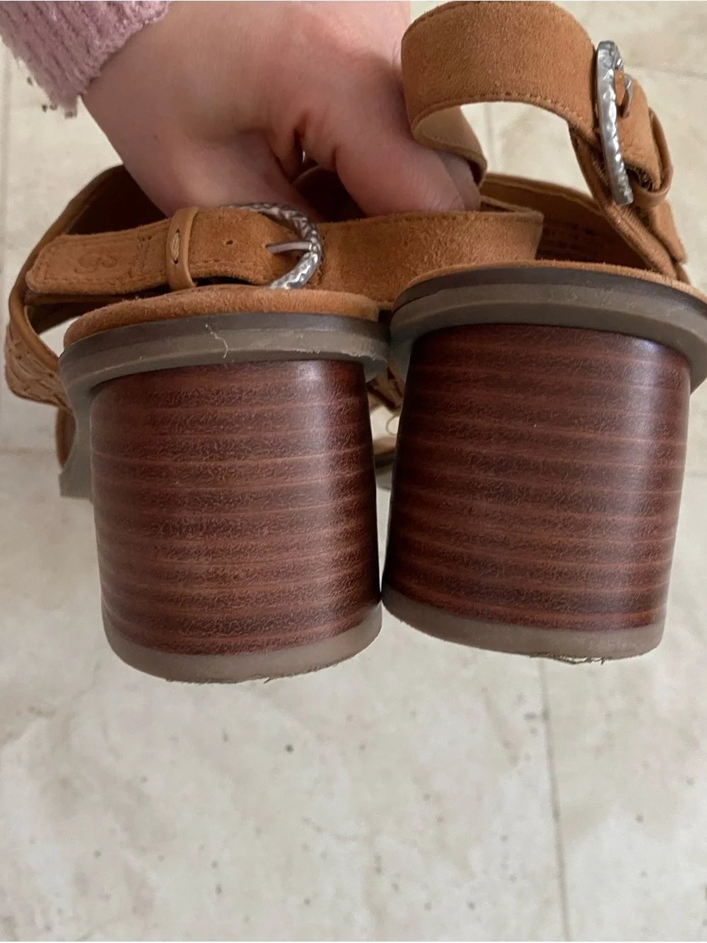 $189 Gentle Souls Manda Brown Woven Leather Square Toe Block Heels Sandals Sz 9